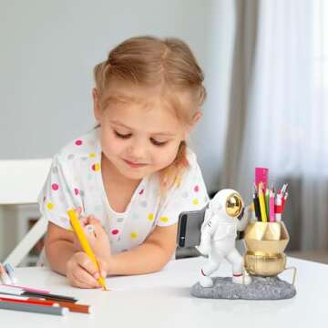 Galaxy-Inspired Astronaut Pen Holder with Phone Stand