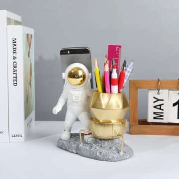 Galaxy-Inspired Astronaut Pen Holder with Phone Stand