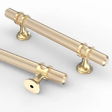 Asidrama 10 Pack 3.75 Inch(96mm) Knurled Brushed Brass Kitchen Cabinet Handles, Gold Cabinet Pulls K...