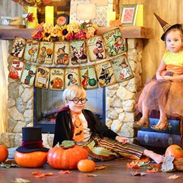 Halloween Holiday Decorations Trick or Treat Banner - Vintage Style Pumpkin Banner Home Decor Buntin...