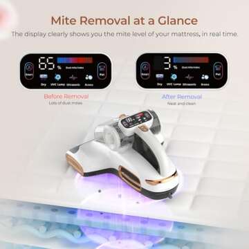 JIGOO Mattress Vacuum Cleaner with UV-C Light, 15Kpa Suction 700W Powerful Double-Cup Handheld Vacuums, Bed Cleaner with Smart Dust Sensor, Ultrasonic, Heating Tech, HEPA Filter, T600, White