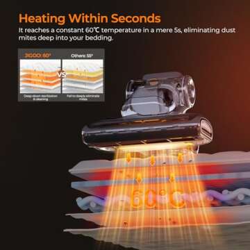 JIGOO Mattress Vacuum Cleaner with UV-C Light, 15Kpa Suction 700W Powerful Double-Cup Handheld Vacuums, Bed Cleaner with Smart Dust Sensor, Ultrasonic, Heating Tech, HEPA Filter, T600, White