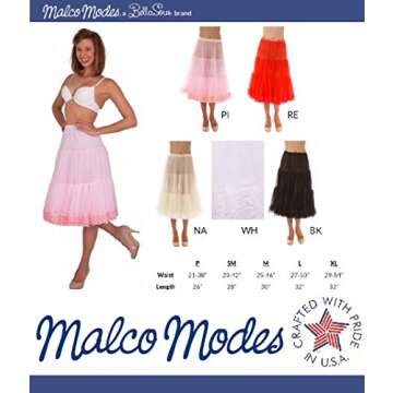 Malco Modes Tea-Length Chiffon Crinoline Petticoat Underskirt Full Slip w/ Lace, X-Large, Ivory