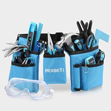 REXBETI Young Builder's Tool Set with Real Hand Tools, Reinforced Kids Tool Belt, Waist 20"-32", Kid...