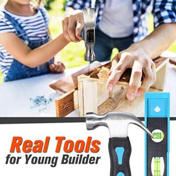 REXBETI Young Builder's Tool Set for Home DIY Fun