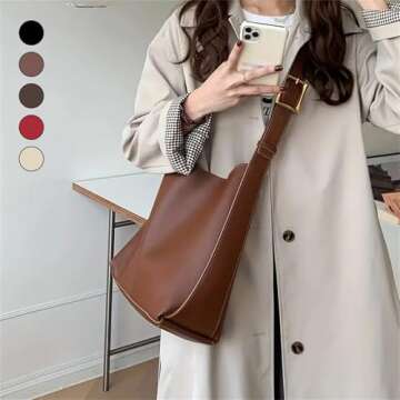 Women's Solid Color Tote Bag Two-Piece Set, Fashionable Bucket Large Capacity Casual Two-Piece Shoul...