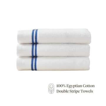 MALEK Luxury Cotton Towel Set - 700 GSM, 100% Cotton, Decorative Bathroom Towel Set, 2 Bath Towels, Hand Towels & Wash Cloths - Highly Durable, Soft & Absorbent - White with Double Blue Stripe