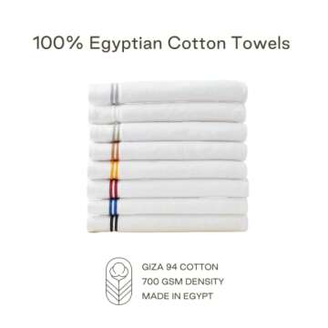 MALEK Luxury Cotton Towel Set - 700 GSM, 100% Cotton, Decorative Bathroom Towel Set, 2 Bath Towels, Hand Towels & Wash Cloths - Highly Durable, Soft & Absorbent - White with Double Blue Stripe