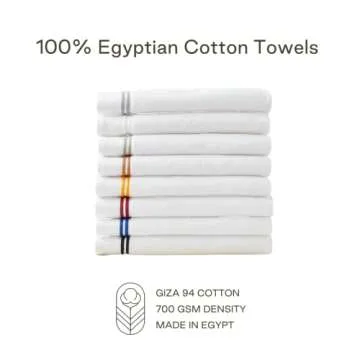 MALEK Luxury Cotton Towel Set - 700 GSM, 100% Cotton, Decorative Bathroom Towel Set, 2 Bath Towels, Hand Towels & Wash Cloths - Highly Durable, Soft & Absorbent - White with Double Blue Stripe