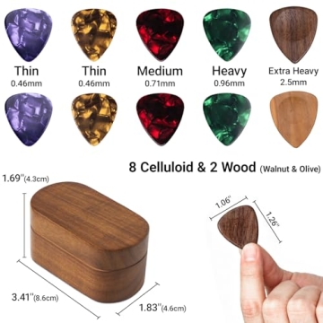 Guitar Pick Holder Set - Elegant Wood Picks Included