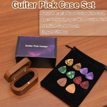 Guitar Pick Holder Set - Elegant Wood Picks Included