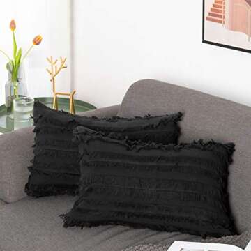 Set of 2 Striped Fringes Boho Decorative Throw Pillow Covers Set, Cotton Linen Jacquard Pillow Cases...
