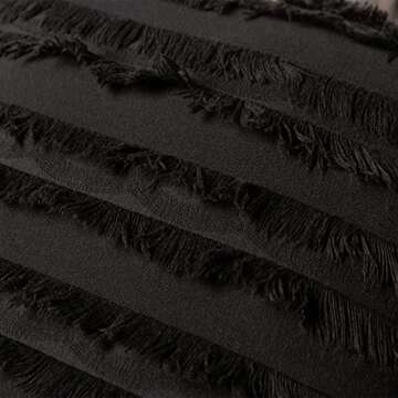 Set of 2 Striped Fringes Boho Decorative Throw Pillow Covers Set, Cotton Linen Jacquard Pillow Cases for Couch Sofa Bedroom Living Room, Home Decor Lumbar Pillowcase, 12x20 Inch, Black