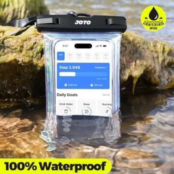 JOTO Universal Waterproof Pouch Case for iPhone 16 15 14 13 Plus Pro Max, IPX8 Cellphone Dry Bag 12 11 Pro Max XR X 8 7 6S Plus SE, Galaxy S23 S22 S21 S20+ S20 S10 Plus Note, Pixel up to 7" -Sparkle