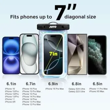 JOTO Universal Waterproof Pouch Case for iPhone 16 15 14 13 Plus Pro Max, IPX8 Cellphone Dry Bag 12 11 Pro Max XR X 8 7 6S Plus SE, Galaxy S23 S22 S21 S20+ S20 S10 Plus Note, Pixel up to 7" -Sparkle