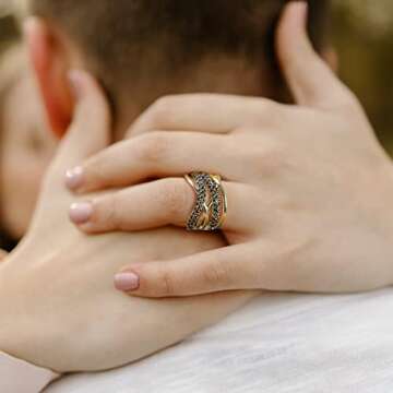 Mytys Vintage-Style Statement Ring with Black Crystals - Art Deco Glam
