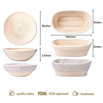 Tintonlife 11 Piece Banneton Proofing Bread Basket 9 inch Round 10x6x4 inch Oval Sourdough Baking Set | Lame Dough Bowl Scraper Bread Bag | Perfect Making Artisan Homemade Bread