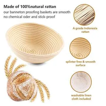 Tintonlife 11 Piece Banneton Proofing Bread Basket 9 inch Round 10x6x4 inch Oval Sourdough Baking Set | Lame Dough Bowl Scraper Bread Bag | Perfect Making Artisan Homemade Bread