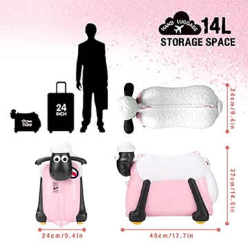 Shaun the Sheep Kids Ride-On Suitcase Pink for Fun Travel
