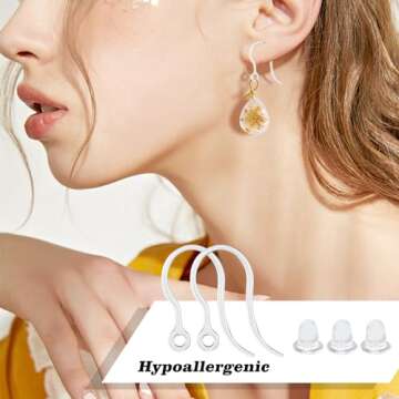 TOAOB 50pcs Clear Plastic Earring Hooks Non-Allergenic Ear Wires 14.5x17mm Earrings Components with Earring Backs Jewelry Findings for DIY Earrings Making