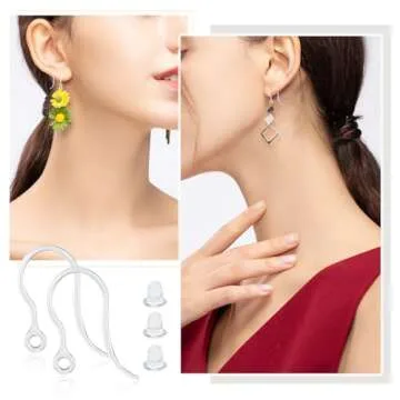 TOAOB 50pcs Clear Plastic Earring Hooks Non-Allergenic Ear Wires 14.5x17mm Earrings Components with Earring Backs Jewelry Findings for DIY Earrings Making