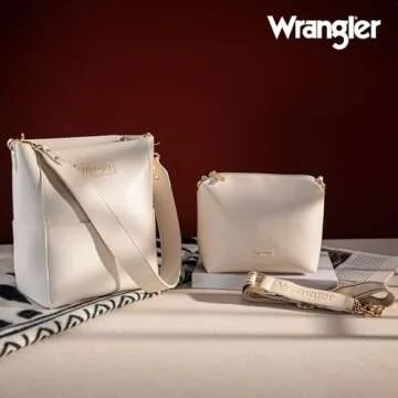 Wrangler Bucket Handbags for Women Crossbody Purse with Guitar Strap and Hobo Bag Organizer Insert Tote Oversized BeigeWG67-9182BG