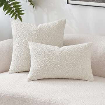 MIULEE Set of 2 Decorative Throw Pillow Covers 18 x 18 Inch Pure White Pillowcases Textured Boucle Square Sofa Couch Pillow Home Decor for Living Room Woven Modern Cushion Cases