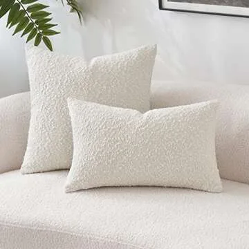 MIULEE Set of 2 Decorative Throw Pillow Covers 18 x 18 Inch Pure White Pillowcases Textured Boucle Square Sofa Couch Pillow Home Decor for Living Room Woven Modern Cushion Cases