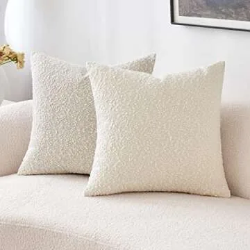 MIULEE Set of 2 Decorative Throw Pillow Covers 18 x 18 Inch Pure White Pillowcases Textured Boucle Square Sofa Couch Pillow Home Decor for Living Room Woven Modern Cushion Cases