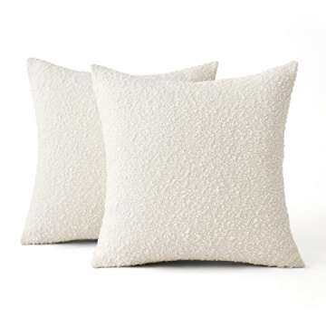 MIULEE Set of 2 Decorative Throw Pillow Covers 18 x 18 Inch Pure White Pillowcases Textured Boucle Square Sofa Couch Pillow Home Decor for Living Room Woven Modern Cushion Cases