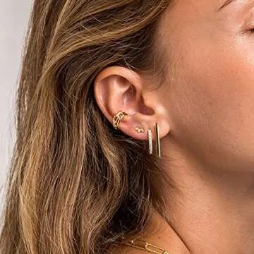 14K Gold Plated Small Rectangle Hoop Earrings Hypoallergenic Oval Hoops Earring Cubic Zirconia U-Sha...