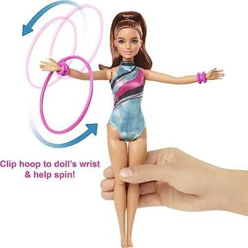 Barbie Gymnast Playset, Spin 'n Twirl Teresa Doll Flips & Spins Hoops, Pet Has Bouncing Trampoline & Waves Ribbons, Themed Acccessories