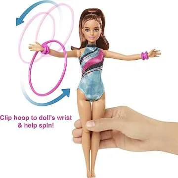 Barbie Gymnast Playset, Spin 'n Twirl Teresa Doll Flips & Spins Hoops, Pet Has Bouncing Trampoline & Waves Ribbons, Themed Acccessories