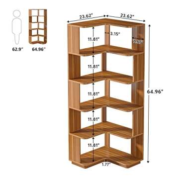 Tribesigns 6 Tier Corner Bookshelf - Tall Industrial L Shaped Bookcase