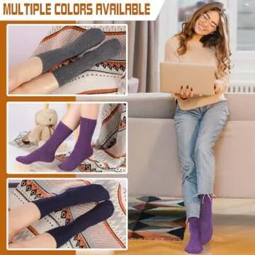 Merino Wool Socks for Women Hiking Warm Winter Thick Boot Thermal Cozy Crew Work Soft Ladies Socks Gift 5 Pack Stocking Stuffers（ Purple/Blue/Black/Grey/Dull Grey）
