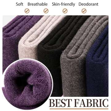 Merino Wool Socks for Women Hiking Warm Winter Thick Boot Thermal Cozy Crew Work Soft Ladies Socks Gift 5 Pack Stocking Stuffers（ Purple/Blue/Black/Grey/Dull Grey）
