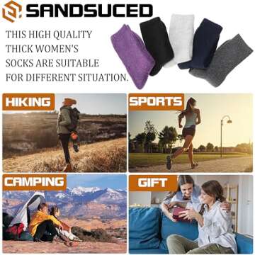 Merino Wool Socks for Women Hiking Warm Winter Thick Boot Thermal Cozy Crew Work Soft Ladies Socks Gift 5 Pack Stocking Stuffers（ Purple/Blue/Black/Grey/Dull Grey）
