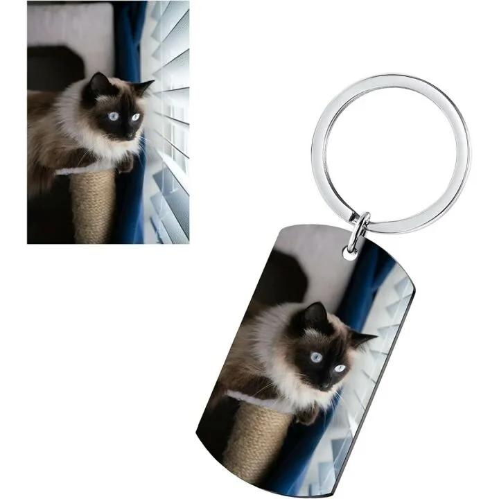 Custom Cat Photo Keychain - Personalized Memorial Gift