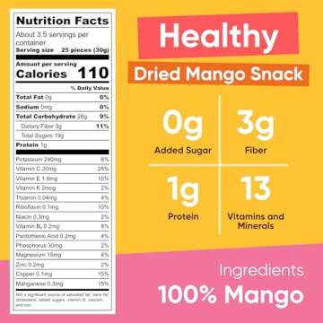 Yammy Dried Mango Chips - Healthy Snack, No Sugar Added, Vegan, 3.9oz
