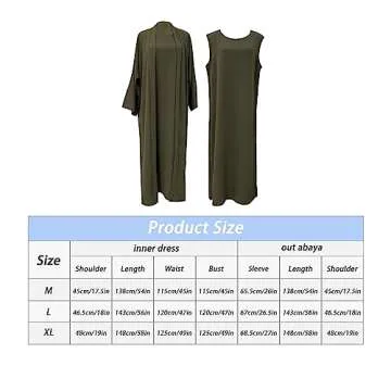 2PCS Women's Muslim Dresses Abaya Islamic Dubai Prayer Dress Robe Long Cardigan Maxi Dress Beige