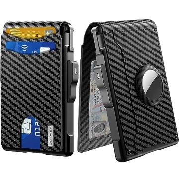 umoven AirTag Wallet for Men - with Pop Up Aluminum Case Money Clip Slim Leather Slots Credit Card H...