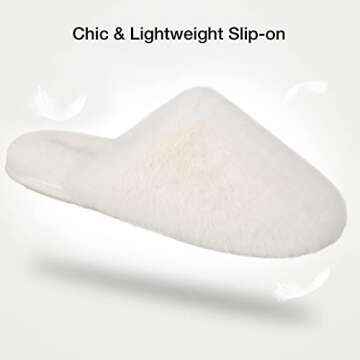 Snug Leaves Women's Fuzzy Scuff Slippers Soft Comfy Memory Foam Non-slip Indoor House Shoes (Cream White, Size 7-8)