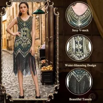 FEPITO 1920s Flapper Dress & Accessories Set for Women