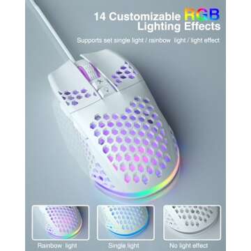 SOLAKAKA SM900 White Wired Gaming Mouse with Honeycomb Shell,12800 DPI,7 Programmable Buttons,Lightweight Gaming Mice Ergonomic Computer Wired Mouse Gaming for Win/PC/Mac/Laptop Gamer