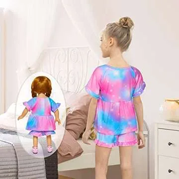 Girl & Doll Matching Pajamas Unicorn Outfit Clothes for Girls and 18" Dolls Pajama Sets (Doll Not Included), Purple Blue, 7-8 Years