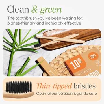VIVAGO Biodegradable Bamboo Toothbrushes Soft Bristles 10 Pack - BPA Free Soft Bristles Toothbrushes...