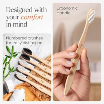 VIVAGO Biodegradable Bamboo Toothbrushes Soft Bristles 10 Pack - BPA Free Soft Bristles Toothbrushes for Adults, Eco-Friendly, Compostable Natural Wooden Toothbrush