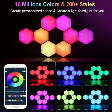 Neoglint 8 Pack Hexagon Lights - RGB Led Hex Lights for Wall with Smart APP Remote Control & Music Sync, Led Wall Decor for Gaming Room, Bedroom, Living Room