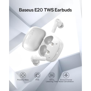 Baseus E20 True Wireless Earbuds, Powerful 12mm Bass, 33H Playtime, IPX5 Waterproof, Bluetooth 5.3, ...