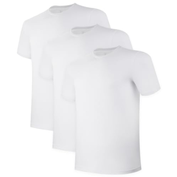 BAMBOO COOL Men's Moisture-Wicking T-Shirts Stretch Crewneck Soft Tees for Men, 3 Pack (L) White